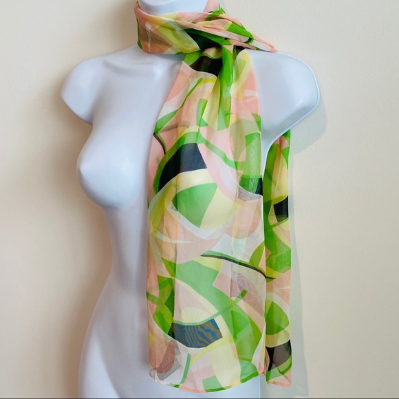 Vintage Sheer Multicolor Abstract Print Versatile Wear Scarf - Picture 9 of 15